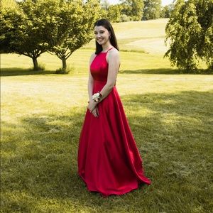 High-Square Neck Long A-line Satin Prom Dress